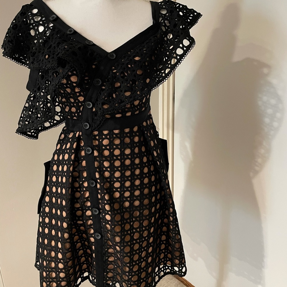 Self Portrait Black One Shoulder Lace Mini Dress